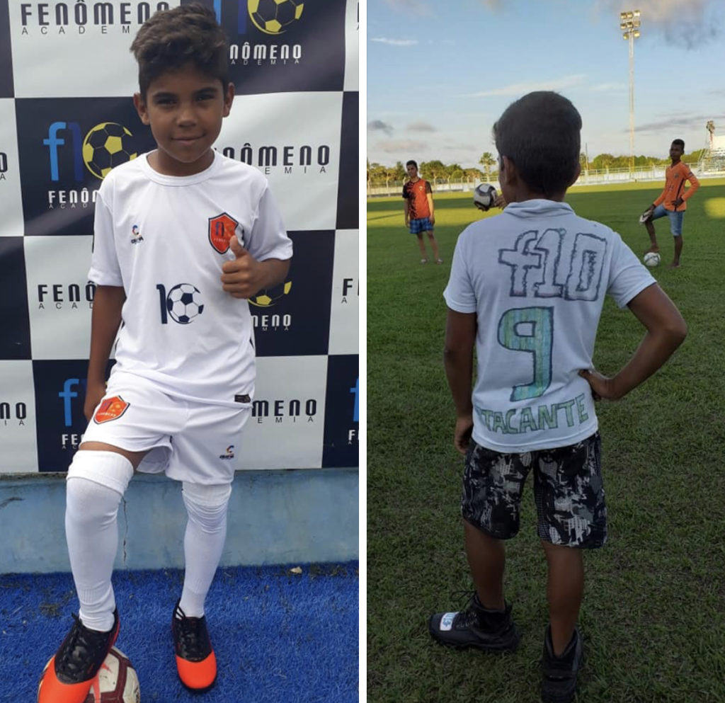 Menino que pintou camisa para jogar futebol, recebe uniforme e chuteiras
