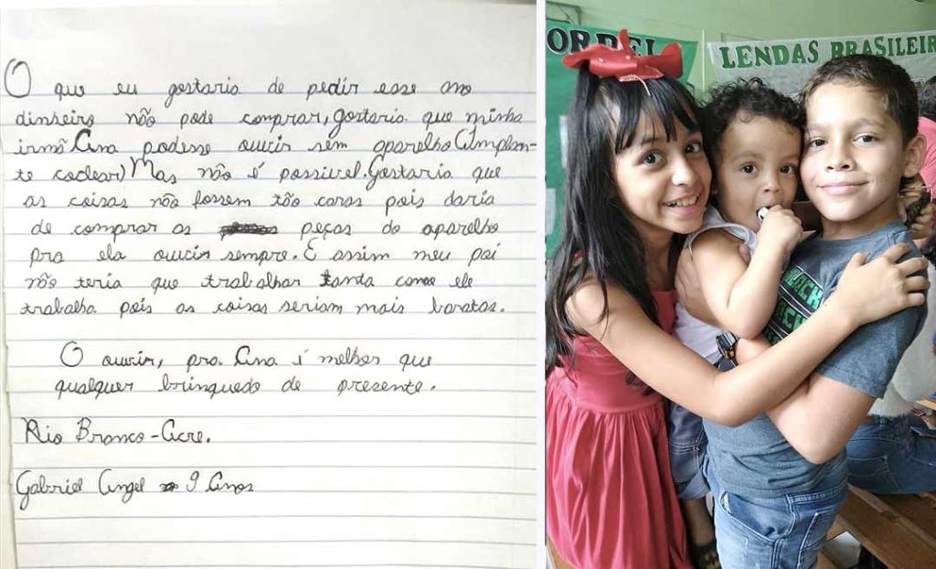 No Acre, criança relata em carta comovente a Papai Noel que gostaria que sua irmã “pudesse ouvir sem aparelho”