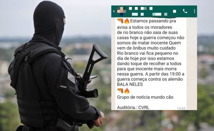 Segurança Pública diz que mensagem do CV sobre toque de recolher em Rio Branco é falsa