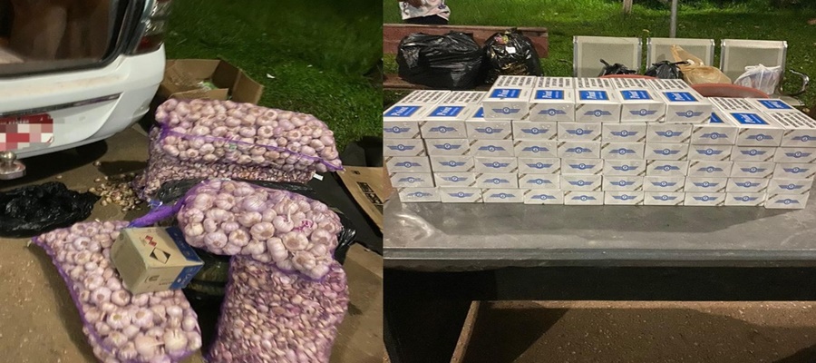 Caixas de cigarros e 120 kg de alho são apreendidos durante operação na fronteira do Acre