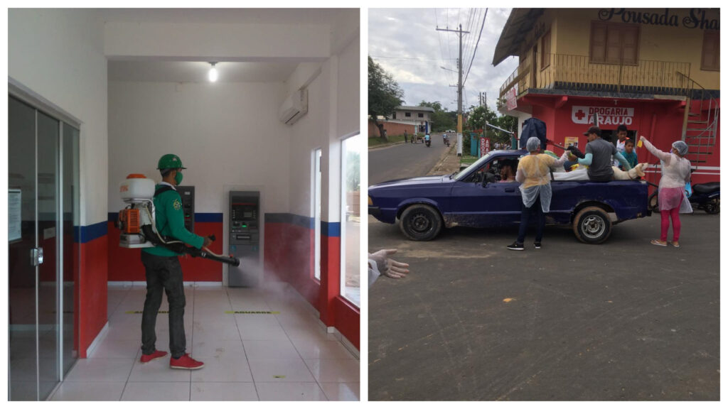 Prefeitura de Guajará realiza ação de higienização de locais públicos e distribuição de máscaras para população