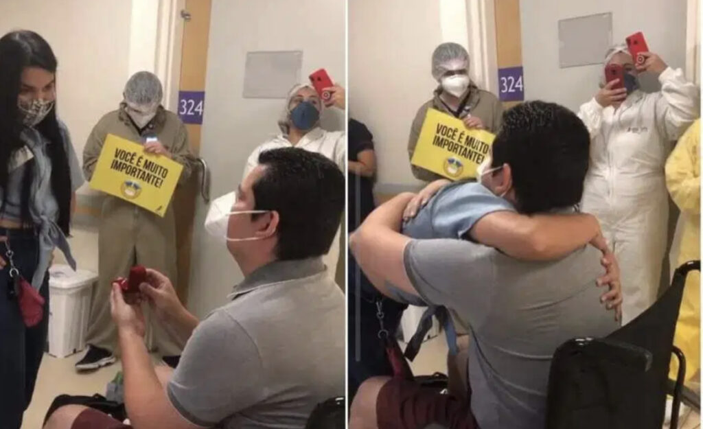 Após 12 dias internado com covid, paciente pede namorada em casamento no dia da alta