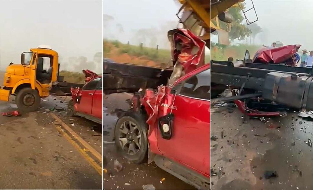 Motorista de caçamba atravessa veículo na BR-317, dorme e por pouco não ceifa família que estava em uma caminhonete