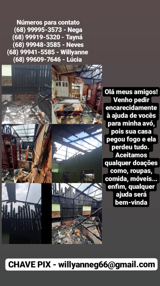 Família pede ajuda após perder tudo em incêndio, em Cruzeiro do Sul