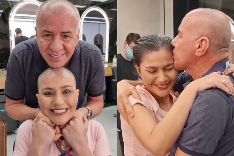 Deputada Jéssica Sales raspa a cabeça e Vagner Sales faz o mesmo em apoio a filha