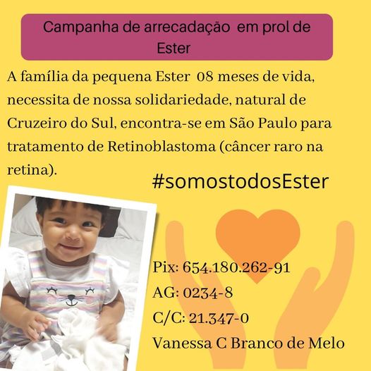 Família de menina de 8 meses de Cruzeiro do Sul que está realizando tratamento de câncer em São Paulo, usa as redes sociais para pedir ajuda