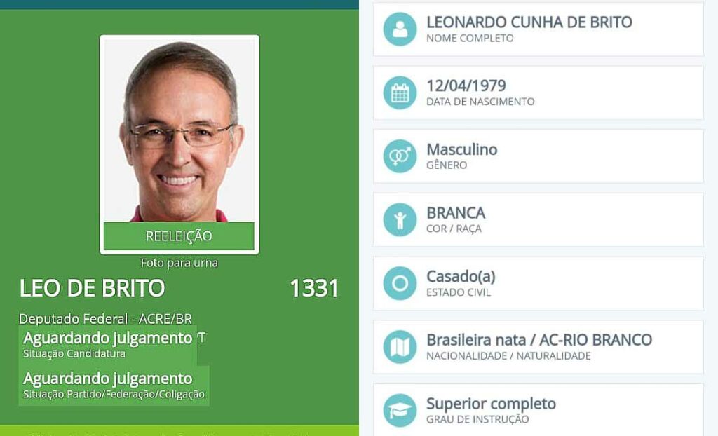 Erro do TSE sobre real cor de Leo de Brito é corrigido; deputado se autodeclara branco