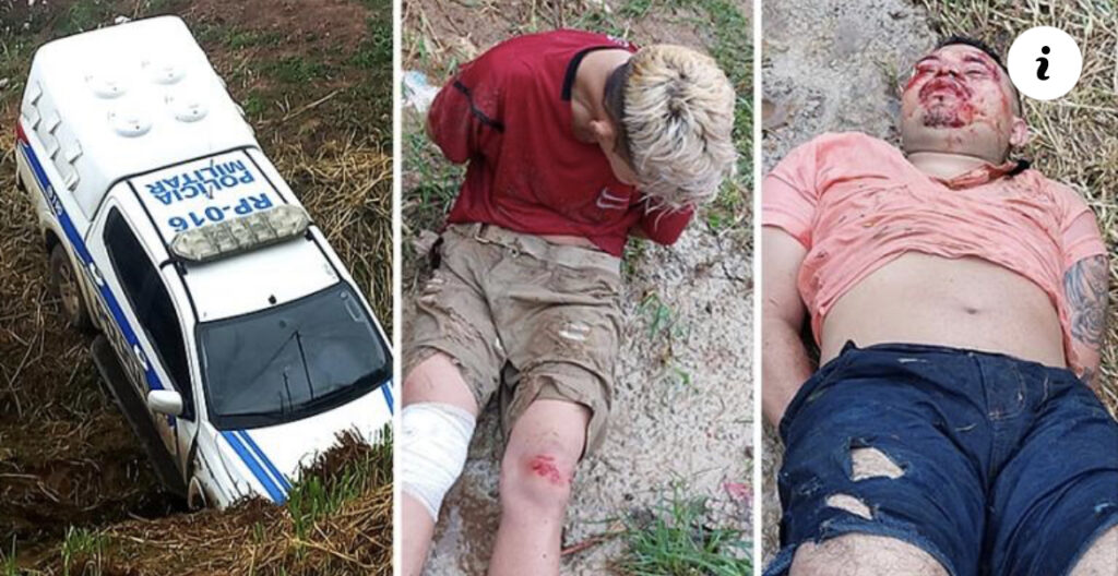 Viatura da Polícia Militar cai em córrego após perseguição a dupla em motocicleta