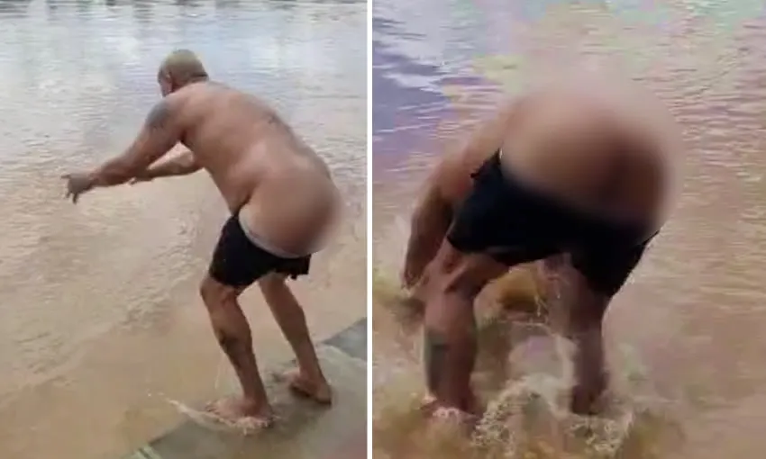 Na Gameleira, homem mostra partes íntimas ao mergulhar no rio Acre