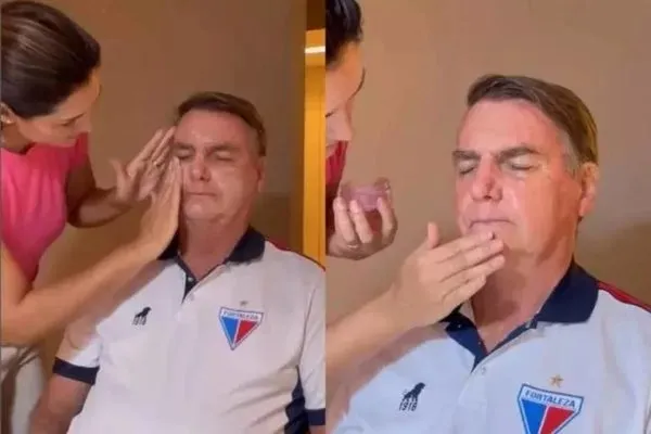 Vídeo: Bolsonaro vira “cobaia” de dermocosméticos assinados por Michelle