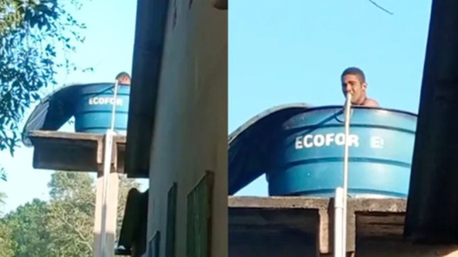 No interior do Acre, homem invade terreno de policial para tomar banho nu em caixa d’água e é preso