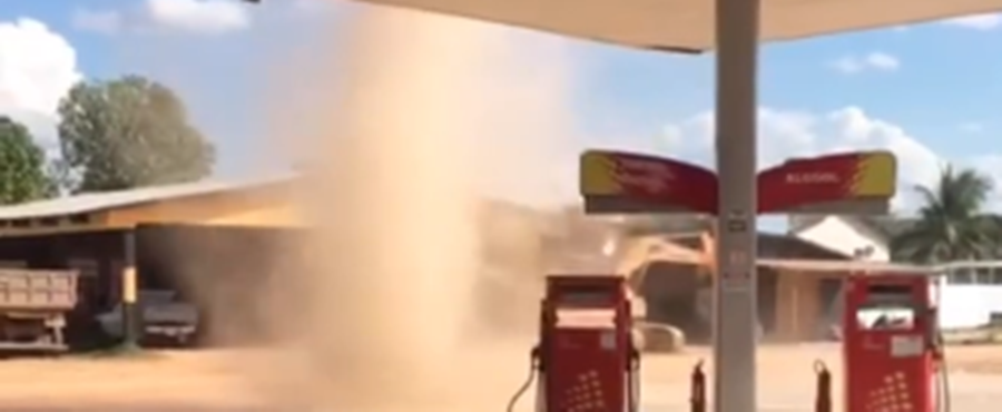 Vídeo de redemoinho em posto de combustível chama atenção no interior do Acre