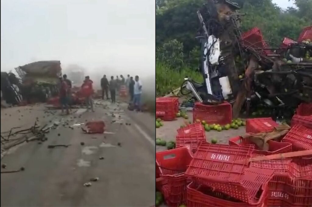 Colisão entre carretas causa interdição na BR-364; assista