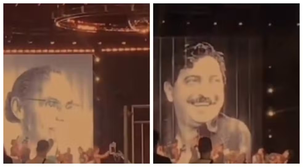 Acreanos Chico Mendes e Marina Silva aparecem em telão durante ensaio do show de Madonna