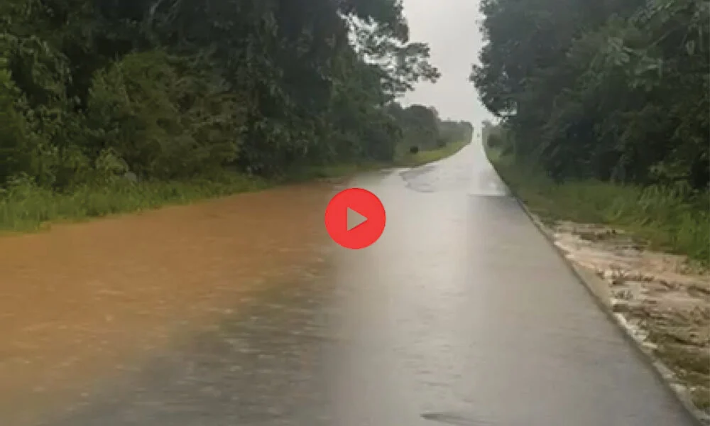 Chuva forte causa alagamento na BR-364, entre Rio Branco e Sena Madureira; ASSISTA