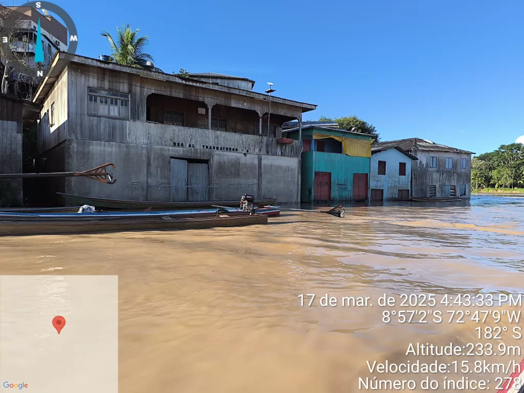 Em Marechal Thaumaturgo, transbordamento do Rio Tejo atinge cerca de 100 famílias