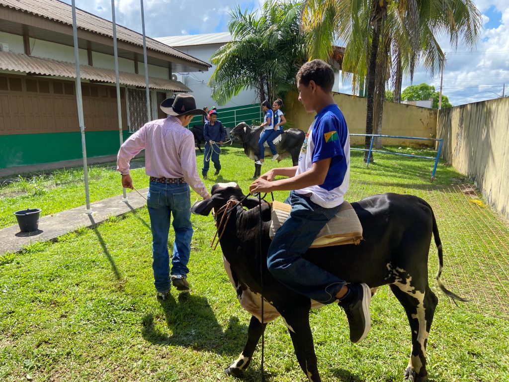 Estudantes de Rodrigues Alves surpreendem ao levar bois para escola em projeto sobre o agronegócio