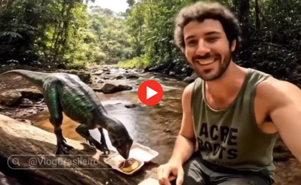 Vídeo criado por IA simula cotidiano de acreanos com dinossauros e meme viraliza