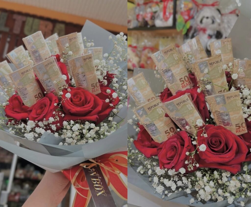Homem se declara para amada com buquê de dinheiro em Rio Branco