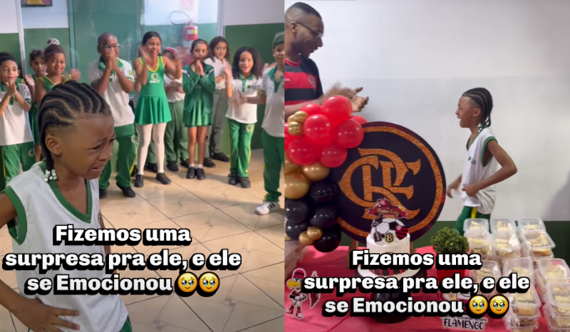 VÍDEO: menino se emociona com festa surpresa de aniversário na escola