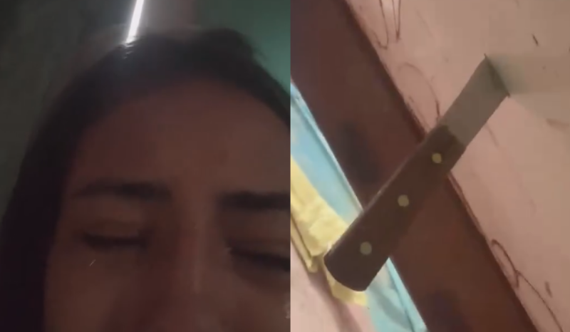 VÍDEO: jovem agredida pelo ex mostra faca cravada na porta no interior do AM