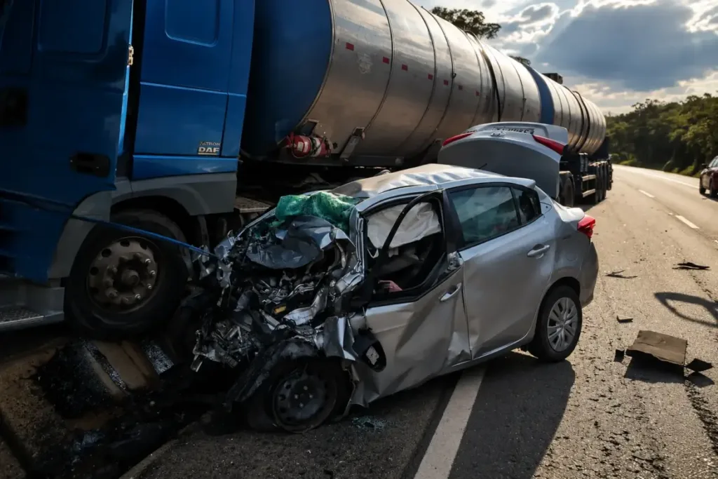 Colisão frontal entre carro e caminhão-tanque deixa um morto na BR-364