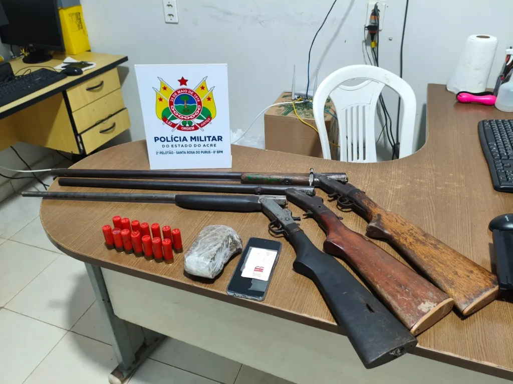 PMAC e Polícia Civil prendem três suspeitos e apreendem drogas e armas no interior do Acre
