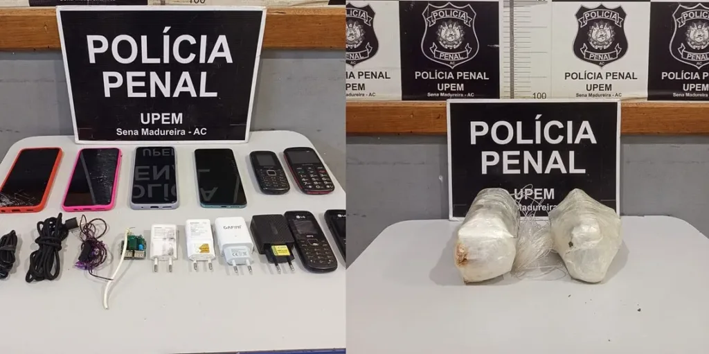 Polícia Penal intercepta pacotes com celulares arremessados para dentro de presídio em Sena Madureira
